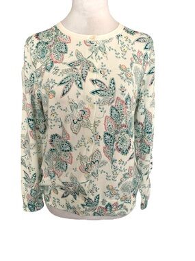 NEW Lands’ End Women’s Small One of a Kind Hand Printed Cotton Button Cardigan